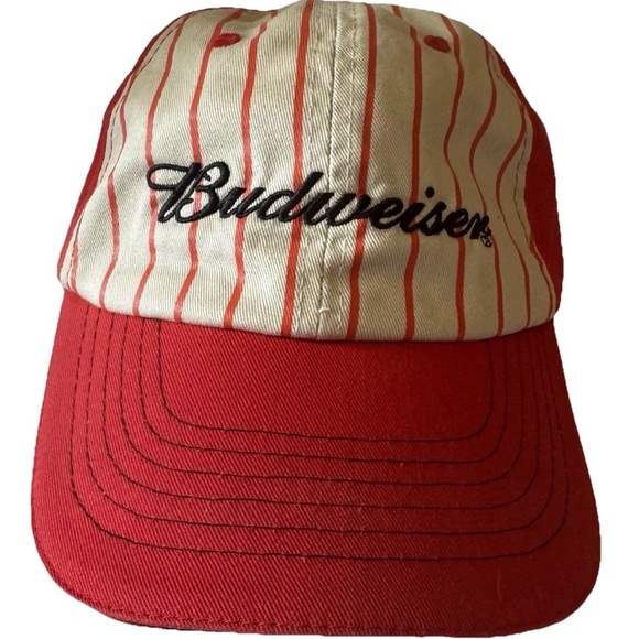 Budweiser Red Pinstripe Baseball Cap with Embroidered Logo - Picture 1 of 13